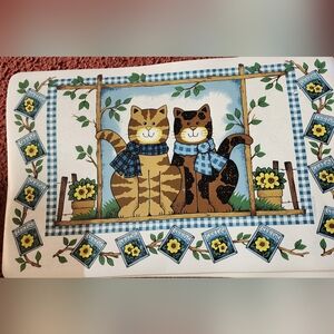 Set Of (4) Vintage Rare Cat And Garden Themed Decorative Placemat